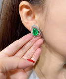 GREEN EMERLAD LUXURY JEWELRY SET Magnificent Victorian Style Exotic Vivid Green Color & Glow Color Jewelry Set 18K White Gold Plated