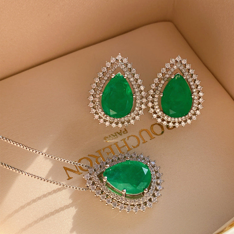14*20mm Pear Cut Green Doublet Emerald Jewelry Set Victorian Halo Style 18KGP