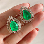 GREEN EMERLAD LUXURY JEWELRY SET Magnificent Victorian Style Exotic Vivid Green Color & Glow Color Jewelry Set 18K White Gold Plated
