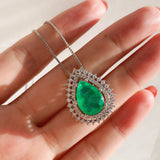 GREEN EMERLAD LUXURY JEWELRY SET Magnificent Victorian Style Exotic Vivid Green Color & Glow Color Jewelry Set 18K White Gold Plated