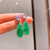 GREEN EMERLAD EARRING Magnificent Geometric Bicolor Minimalism Style Exotic Vivid Green Glow Color Earring MAY Birthstone 18K White Gold Plated