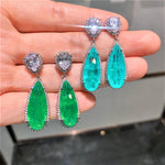 GREEN EMERLAD EARRING Magnificent Geometric Bicolor Minimalism Style Exotic Vivid Green Glow Color Earring MAY Birthstone 18K White Gold Plated