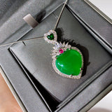 GREEN EMERLAD NECKLACE Magnificent Heart Halo Pendant Exotic Vivid Green Glow Color Pendant MAY Birthstone 18K White Gold Plated