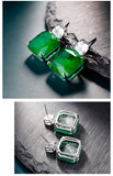 GREEN EMERLAD MINI CUTE JEWELRY SET Magnificent Jewelry Set Minimalism Style Exotic Vivid Green Color & Glow Color Jewelry Set 18K White Gold Plated