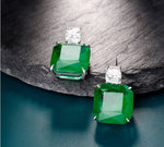 GREEN EMERLAD MINI CUTE JEWELRY SET Magnificent Jewelry Set Minimalism Style Exotic Vivid Green Color & Glow Color Jewelry Set 18K White Gold Plated