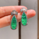 GREEN EMERLAD LUCKY LEAF JEWELRY SET Magnificent Jewelry Set Lucky Style Exotic Vivid Green Color & Glow Color Jewelry Set 18K White Gold Plated