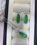 GREEN EMERLAD LUCKY LEAF JEWELRY SET Magnificent Jewelry Set Lucky Style Exotic Vivid Green Color & Glow Color Jewelry Set 18K White Gold Plated