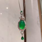 GREEN EMERLAD NECKLACE Magnificent Leopard Cabochon Pendant Exotic Vivid Green Glow Color Pendant MAY Birthstone 18K White Gold Plated