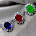 GREEN EMERLAD RING Magnificent Halo Ring Exotic Vivid Green Glow Color Ring MAY Birthstone 18K White Gold Plated