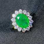 GREEN EMERLAD RING Magnificent Halo Ring Exotic Vivid Green Glow Color Ring MAY Birthstone 18K White Gold Plated