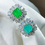 GREEN EMERLAD RING Magnificent Halo Ring Exotic Vivid Green Glow Color Ring MAY Birthstone 18K White Gold Plated
