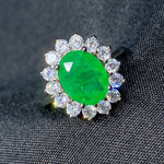 GREEN EMERLAD RING Magnificent Halo Ring Exotic Vivid Green Glow Color Ring MAY Birthstone 18K White Gold Plated