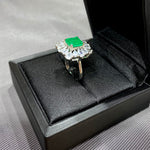 GREEN EMERLAD RING Magnificent Halo Ring Exotic Vivid Green Glow Color Ring MAY Birthstone 18K White Gold Plated