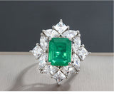 GREEN EMERLAD RING Magnificent Halo Ring Exotic Vivid Green Glow Color Ring MAY Birthstone 18K White Gold Plated