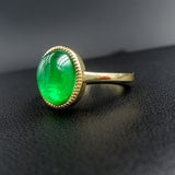 GREEN EMERLAD RING Magnificent Cabochon Ring Exotic Vivid Green Glow Color Ring MAY Birthstone 18K White Gold Plated