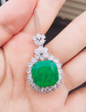 GREEN EMERLAD NECKLACE Magnificent Chandelier Halo Pendant Exotic Vivid Green Glow Color Earring MAY Birthstone 18K White Gold Plated
