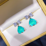 BLUE PARAIBA TOURMALINE Earring Magnificent Cute Heart Earring Art Deco Style Exotic Neon Vivid Blue Color & Glow Ice Blue Color Earring