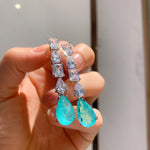 BLUE PARAIBA TOURMALINE Long Tassel Earring Magnificent Earring Art Deco Style Exotic Neon Vivid Blue Color & Glow Ice Blue Color Earring