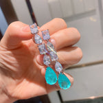 BLUE PARAIBA TOURMALINE Long Tassel Earring Magnificent Earring Art Deco Style Exotic Neon Vivid Blue Color & Glow Ice Blue Color Earring