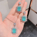 BLUE PARAIBA TOURMALINE Chandelier JEWELRY SET Magnificent Earring Art Deco Style Exotic Neon Vivid Blue Color & Glow Ice Blue Color Jewelry Set
