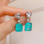 BLUE PARAIBA TOURMALINE Heart Earring Magnificent Bicolor Earring Art Deco Style Exotic Neon Vivid Blue Color & Glow Ice Blue Color Earring