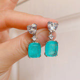 BLUE PARAIBA TOURMALINE Heart Earring Magnificent Bicolor Earring Art Deco Style Exotic Neon Vivid Blue Color & Glow Ice Blue Color Earring