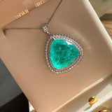 BLUE PARAIBA TOURMALINE PENDANT BIG Size Triangle Shape Magnificent Chandelier Pendant Art Deco Style Exotic Neon Vivid Blue Color & Glow Ice Blue Color Pendant 18K WHITE GOLD PLATE