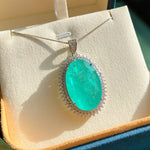 BLUE PARAIBA TOURMALINE PENDANT BIG Size Oval Shape Magnificent Chandelier Pendant Art Deco Style Exotic Neon Vivid Blue Color & Glow Ice Blue Color Pendant 18K WHITE GOLD PLATE