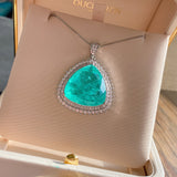 BLUE PARAIBA TOURMALINE PENDANT BIG Size Triangle Shape Magnificent Chandelier Pendant Art Deco Style Exotic Neon Vivid Blue Color & Glow Ice Blue Color Pendant 18K WHITE GOLD PLATE