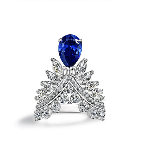 Royal Deep Blue Sapphire Crown Queen Sapphire Engagement Ring