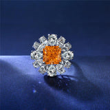 Vivid Color Orange Unique Floral Sapphire Ring Engagement Ring