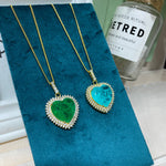 GREEN EMERLAD NECKLACE Magnificent Heart Halo Pendant Exotic Vivid Green Glow Color Pendant MAY Birthstone 18K White Gold Plated