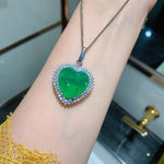 GREEN EMERLAD NECKLACE Magnificent Heart Halo Pendant Exotic Vivid Green Glow Color Pendant MAY Birthstone 18K White Gold Plated