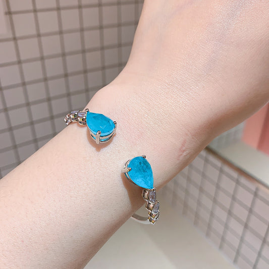 Exotic Neon Vivid Blue Pear Cut Paraiba Simulant Bangle 18KGP
