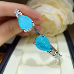 BLUE PARAIBA TOURMALINE PENDANT Geometric Oval Shape Magnificent Art Deco Style Exotic Neon Vivid Blue Color & Glow Ice Blue Color Pendant 18K WHITE GOLD PLATE