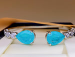 BLUE PARAIBA TOURMALINE PENDANT Geometric Oval Shape Magnificent Art Deco Style Exotic Neon Vivid Blue Color & Glow Ice Blue Color Pendant 18K WHITE GOLD PLATE