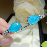 BLUE PARAIBA TOURMALINE PENDANT Geometric Oval Shape Magnificent Art Deco Style Exotic Neon Vivid Blue Color & Glow Ice Blue Color Pendant 18K WHITE GOLD PLATE
