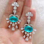 BLUE PARAIBA TOURMALINE Earring Magnificent Chandelier Earring Art Deco Style Exotic Neon Vivid Blue Color & Glow Ice Blue Color Earring