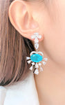 BLUE PARAIBA TOURMALINE Earring Magnificent Chandelier Earring Art Deco Style Exotic Neon Vivid Blue Color & Glow Ice Blue Color Earring