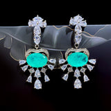 BLUE PARAIBA TOURMALINE Earring Magnificent Chandelier Earring Art Deco Style Exotic Neon Vivid Blue Color & Glow Ice Blue Color Earring