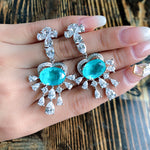 BLUE PARAIBA TOURMALINE Earring Magnificent Chandelier Earring Art Deco Style Exotic Neon Vivid Blue Color & Glow Ice Blue Color Earring