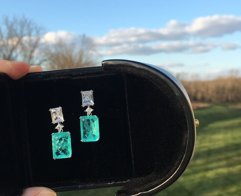 BLUE PARAIBA TOURMALINE Earring Magnificent Bicolor Earring Art Deco Style Exotic Neon Vivid Blue Color & Glow Ice Blue Color Earring