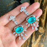 BLUE PARAIBA TOURMALINE Earring Magnificent Chandelier Earring Art Deco Style Exotic Neon Vivid Blue Color & Glow Ice Blue Color Earring