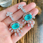 BLUE PARAIBA TOURMALINE Earring Magnificent Chandelier Earring Art Deco Style Exotic Neon Vivid Blue Color & Glow Ice Blue Color Earring