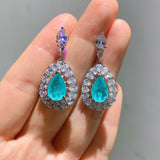 BLUE PARAIBA TOURMALINE Earring Magnificent Chandelier Earring Art Deco Style Exotic Neon Vivid Blue Color & Glow Ice Blue Color Earring