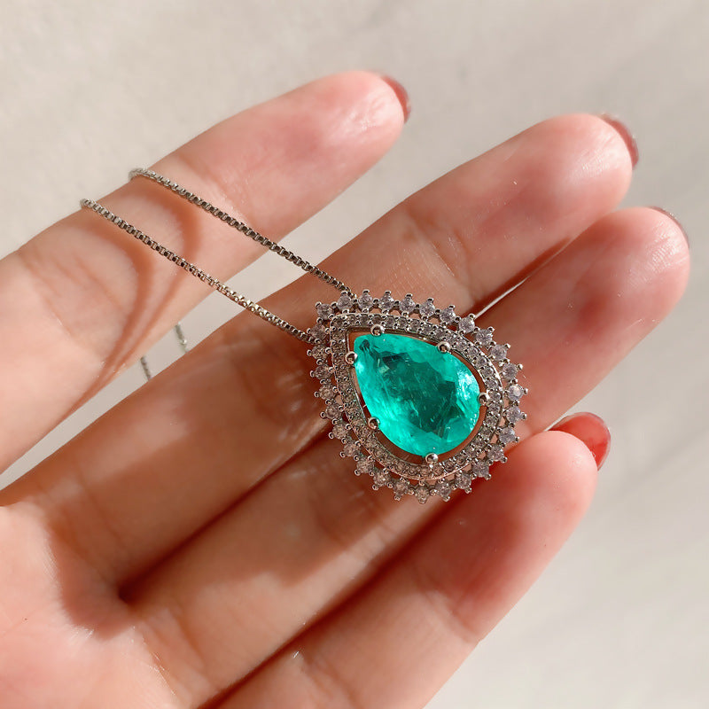 14*18mm Exotic Neon Vivid Blue Pear Cut Double Halo Blue Paraiba Simulant Jewelry Set