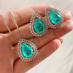 BLUE PARAIBA TOURMALINE GEOMETRY JEWELRY SET Magnificent Earring Minimalism Style Exotic Neon Vivid Blue Color & Glow Ice Blue Color Jewelry Set
