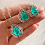 BLUE PARAIBA TOURMALINE GEOMETRY JEWELRY SET Magnificent Earring Minimalism Style Exotic Neon Vivid Blue Color & Glow Ice Blue Color Jewelry Set