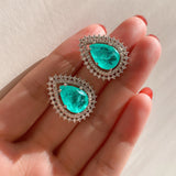 BLUE PARAIBA TOURMALINE GEOMETRY JEWELRY SET Magnificent Earring Minimalism Style Exotic Neon Vivid Blue Color & Glow Ice Blue Color Jewelry Set