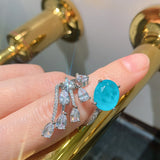 BLUE PARAIBA TOURMALINE Ring Magnificent Bicolor Halo Ring Art Deco Style Exotic Neon Vivid Blue Color & Glow Ice Blue Color Ring 18KGP